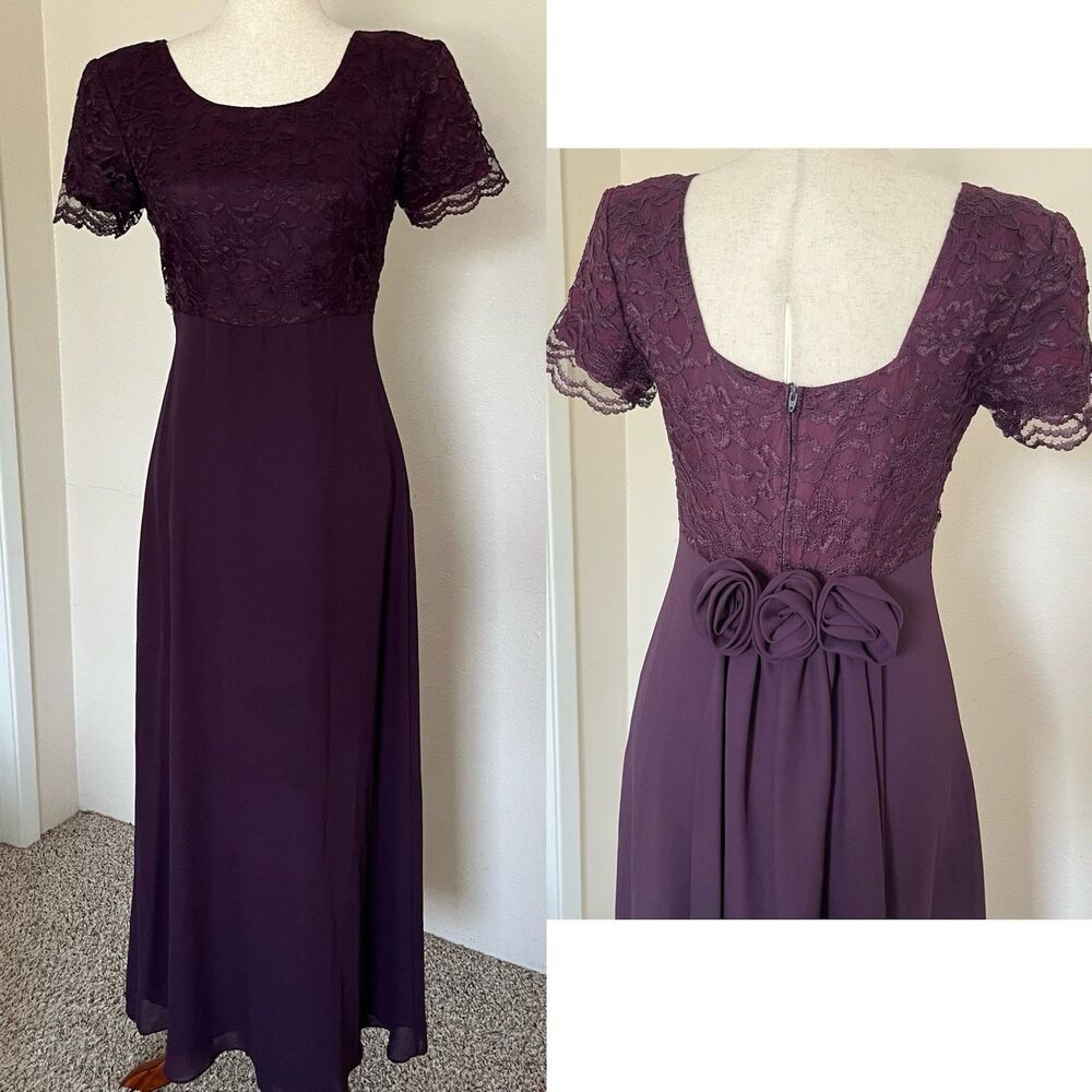 Nightway Womens Purple Lace Formal Evening Gown Dress Sz 8P